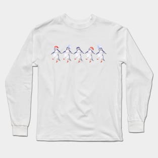 Funny Christmas Dancing Penguins Watercolor Long Sleeve T-Shirt